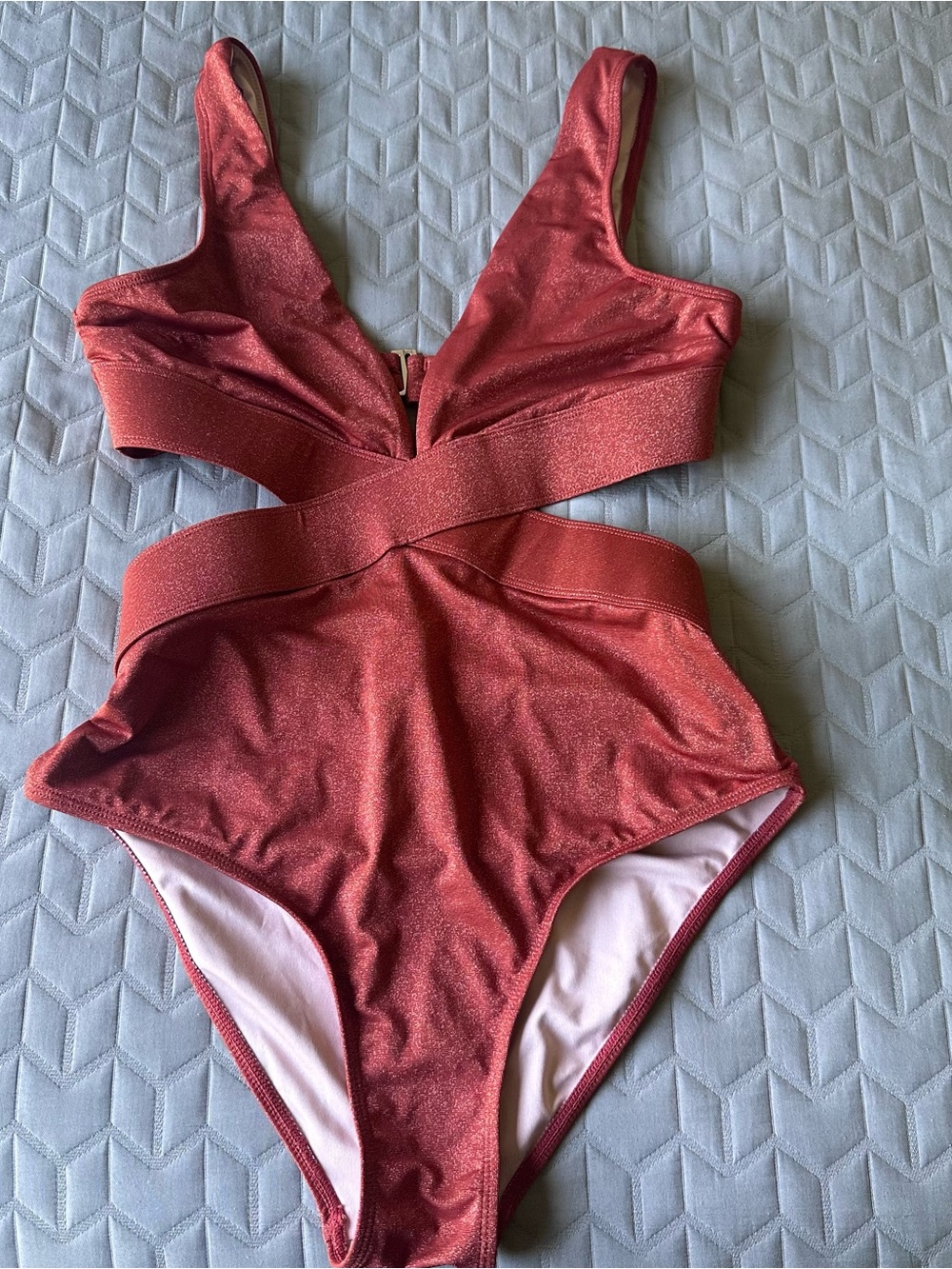 Shimmering Rust-Red Cutout One-Piece Swimsuit